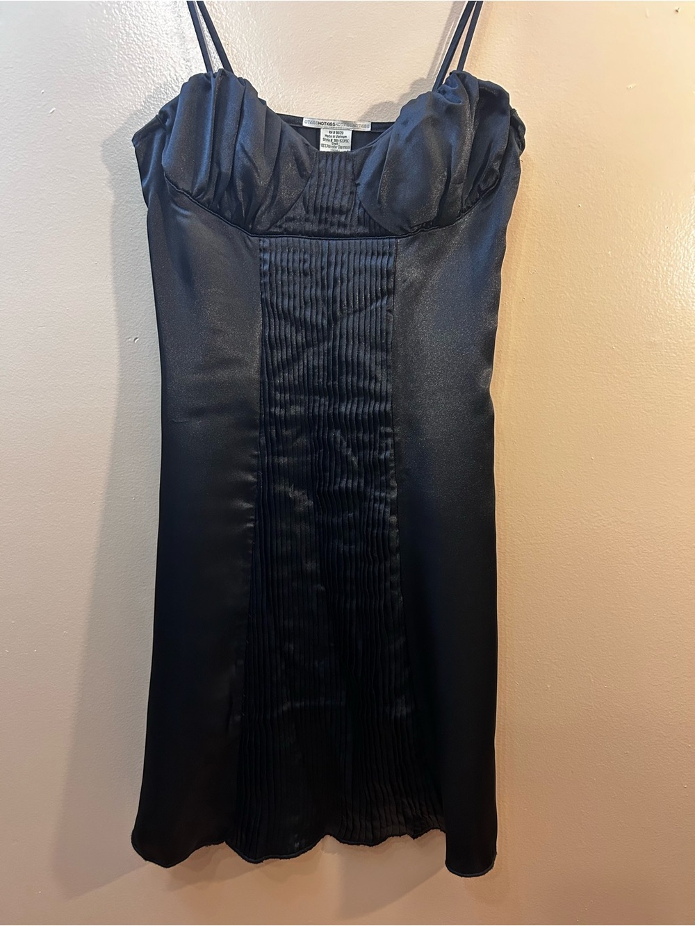 Hot Kiss Black Satin Mini Dress with Pleated Front